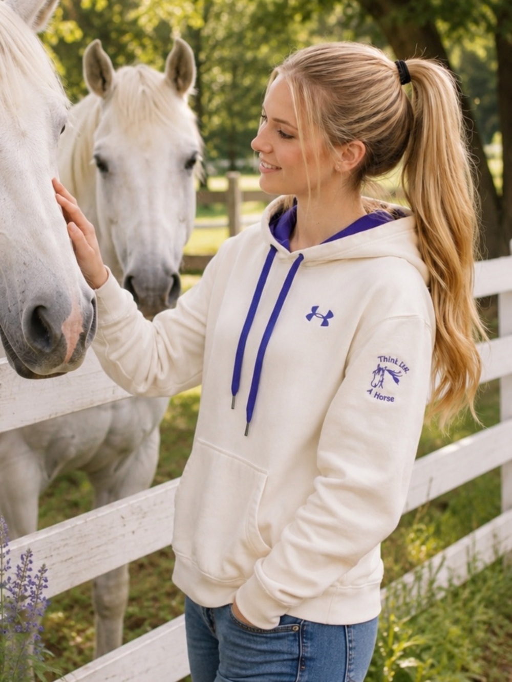 Under Armour “Think like a horse” XL White Hoodie Equestrian Pullover Sweatshirt